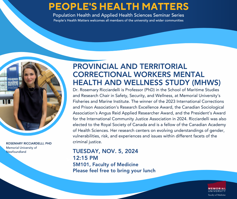 Graphic of Peoples Health Matters poster for November 5, 2024 – Dr. Rosemary Ricciardelli